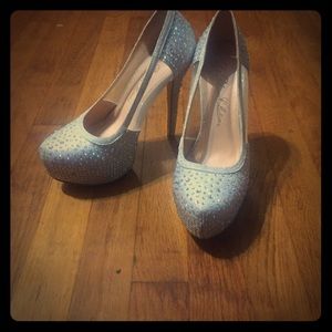 Silver rhinestone-encrusted platform pumps