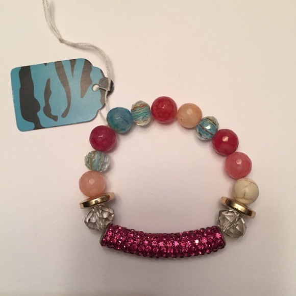 Handmade! All glass beaded stretch w pave bar - Picture 1 of 2