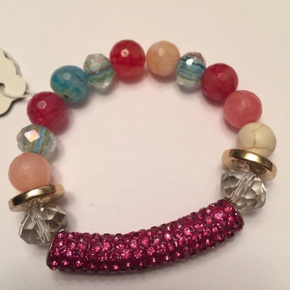 Handmade! All glass beaded stretch w pave bar - Picture 2 of 2