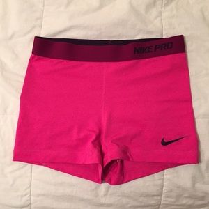 hot pink 3 inch Nike pro compression shorts
