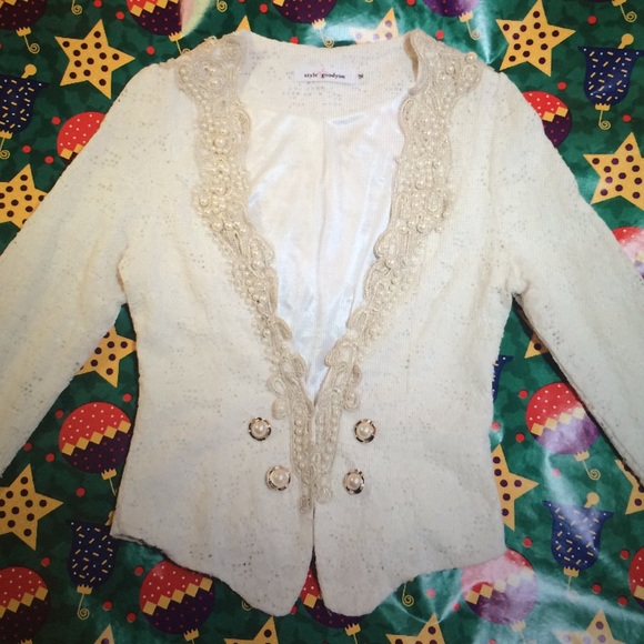 Faux pearl lace blazer jacket xxs