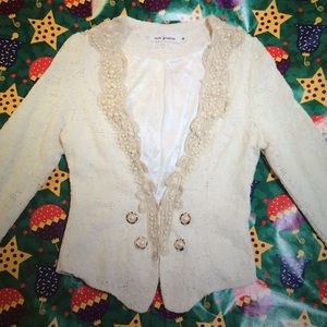 Faux pearl lace blazer jacket xxs