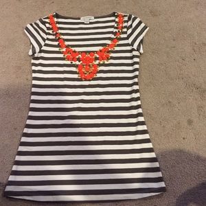 Striped Shirt w Orange Jewel Embellishment