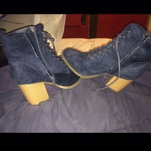 Blue faux suede boots