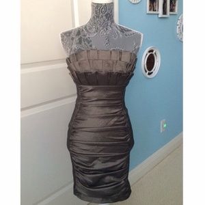 Ruched Pewter Strapless Mini Dress