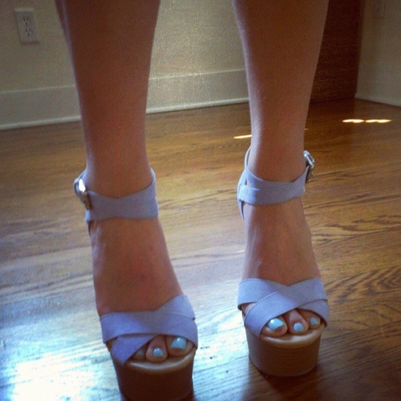 Forever 21 Shoes - Forever 21 Light Blue Wooden Heels