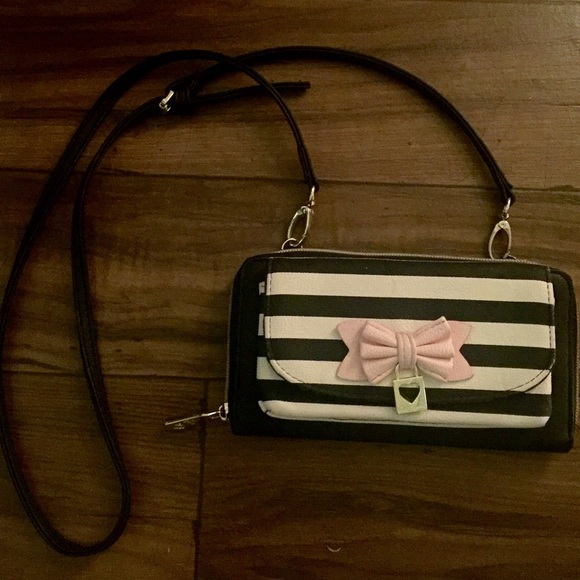 Betsey Johnson Striped Crossbody Clutch Wallet