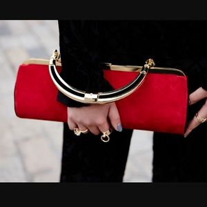 HM X Balmain red suede handbag