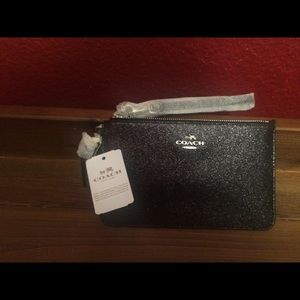 Coach small glitter wristlet in Silver & Black