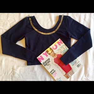 American Apparel Long Sleeve Navy Crop Top