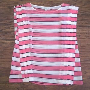 LOFT Pink and white striped tee, ruffles on sides