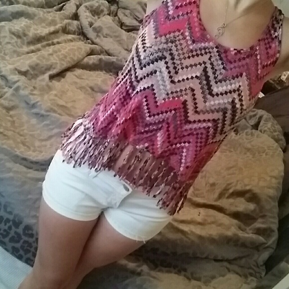 💖SALE! Printed/Fringe Tank Top
