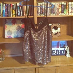 Gold Sequined Black Mesh Top