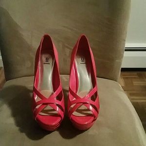 Red open toed pumps
