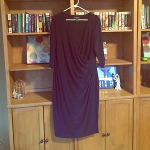 Dark Navy Blue Faux Wrap Dress