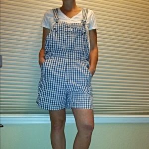 Adorable 90's Relaxed Fit Plaid Overalls