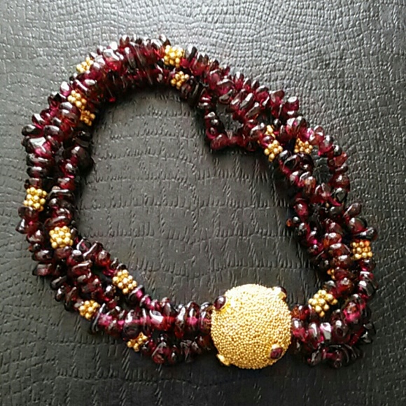 Garnet and Balinese Vermeil Stretch Bracelet