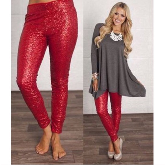 red sequin leggings