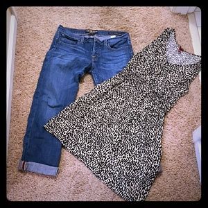 Lucky jeans and a animal print dress