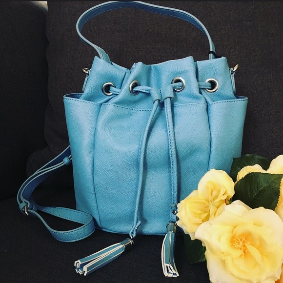 Snob Essentials Handbags - Andie Bucket Bag in Blue Saffiano