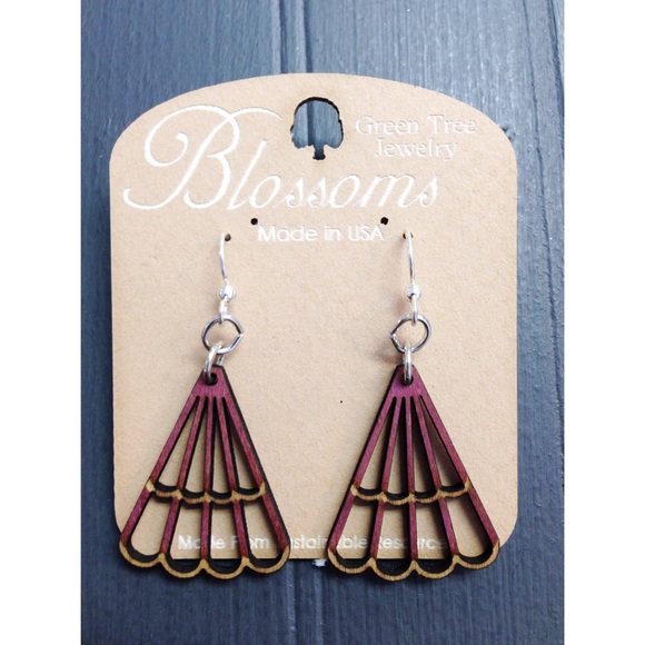 Wooden Triangle Blossom Earrings