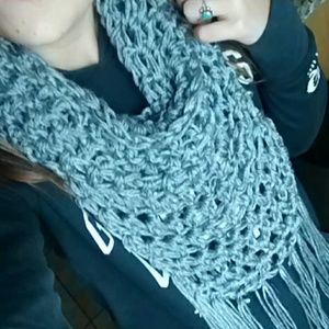 Light grey fringe infinity scarf