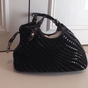 Cole Hahn black suede& leather weave bag.