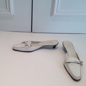 White leather Prada mule with 11/2 inch heel