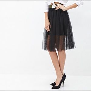 Black Tulle Midi Skirt