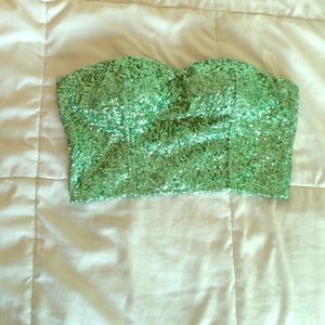 Mint sequin Forever 21  strapless crop top