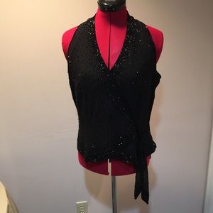 JKARA Beaded V neck Sleeveless Top