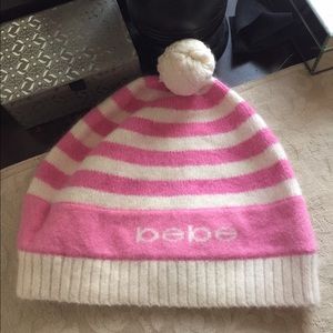 Bebe pink and white winter hat