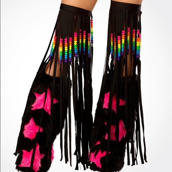 Accessories - Rainbow Beaded Rave Leg Warmers