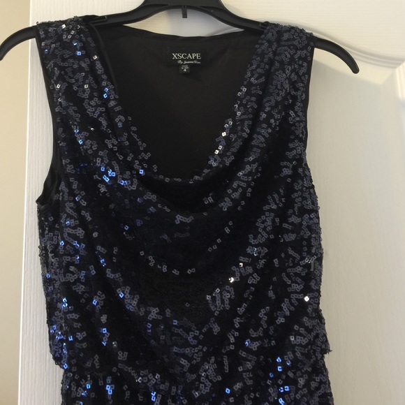 XSCAPE by Joanna Chen Black/blue sequence dress - Picture 2 of 4