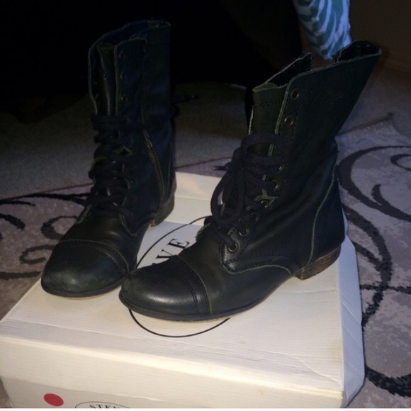 Black leather combat boots