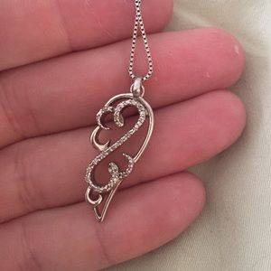 Sterling silver open heart necklace with diamonds