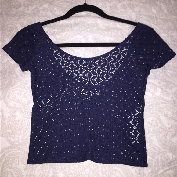 Abercrombie & Fitch Tops - Abercrombie & Fitch Navy Blue Lace Crop Top