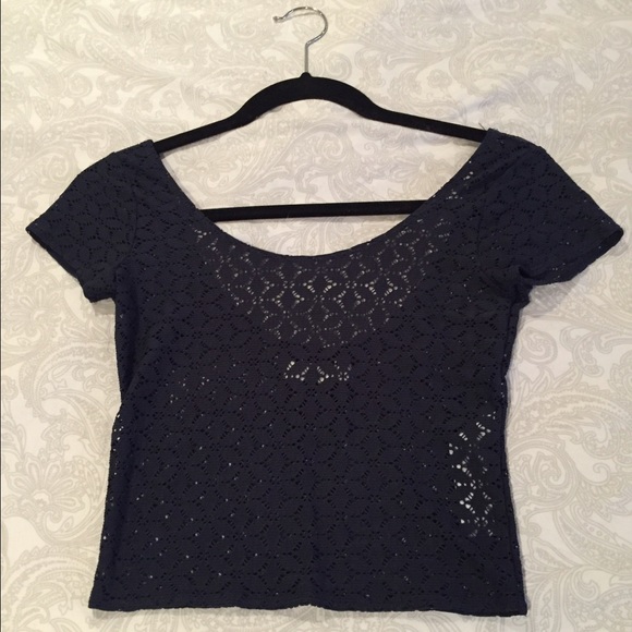Abercrombie & Fitch Navy Blue Lace Crop Top - Picture 2 of 3