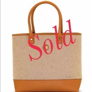 Tory Burch Flannel and Leather Jaden Tote Oatmeal