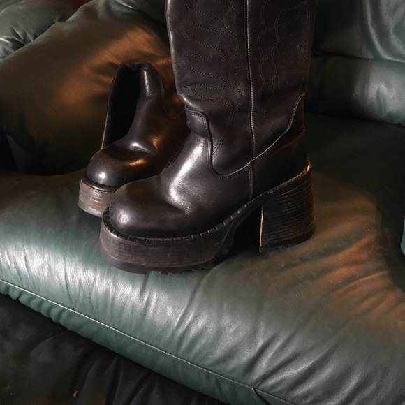 Black Leather Platform Boots