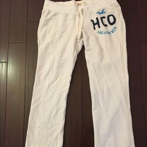 White with blue lettering Hollister Sweatpants
