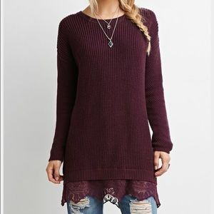 Forever21 long line lace hem sweater