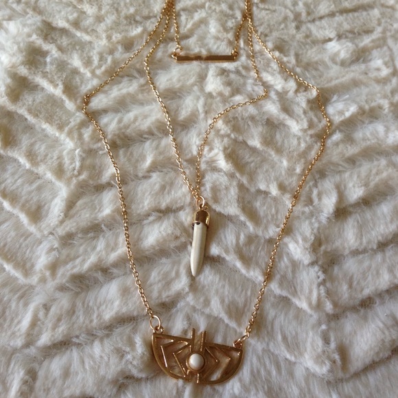 White and gold three layer Aztec necklace