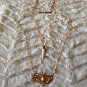 White and gold three layer Aztec necklace