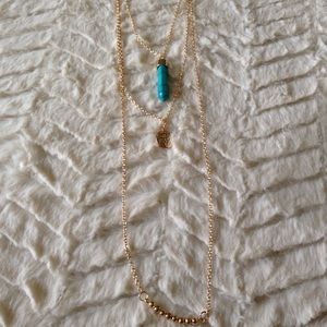 Gold and turquoise three layer necklace