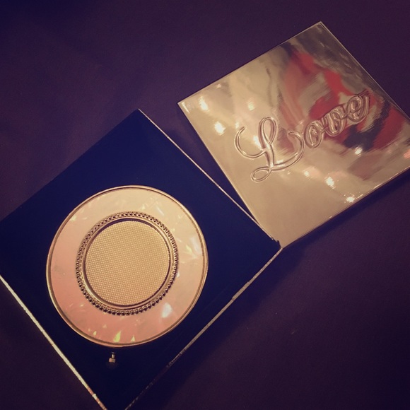 Beautiful vintage pearl compact with box.