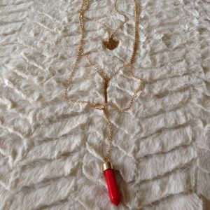 Red and gold three layer necklace