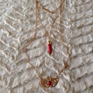 Red and gold Aztec three layer necklace