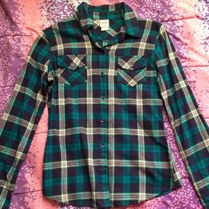 Blue and Green Long Sleeve Flannel Shirt
