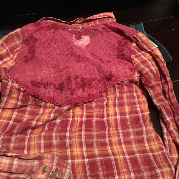 SOLD NWT Free People plaid shirt with lace - Picture 3 of 3